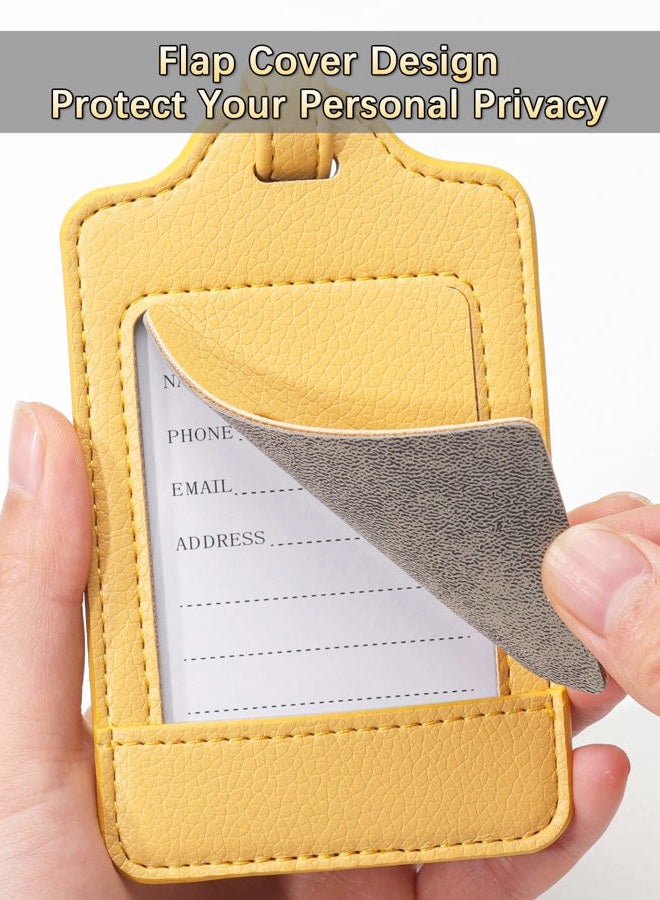Teskyer Luggage Tags, 3 Pack Premium PU Leather Luggage Tags for Suitcases, Privacy Protection Travel Bag Tags, Lichee Yellow - Image 1
