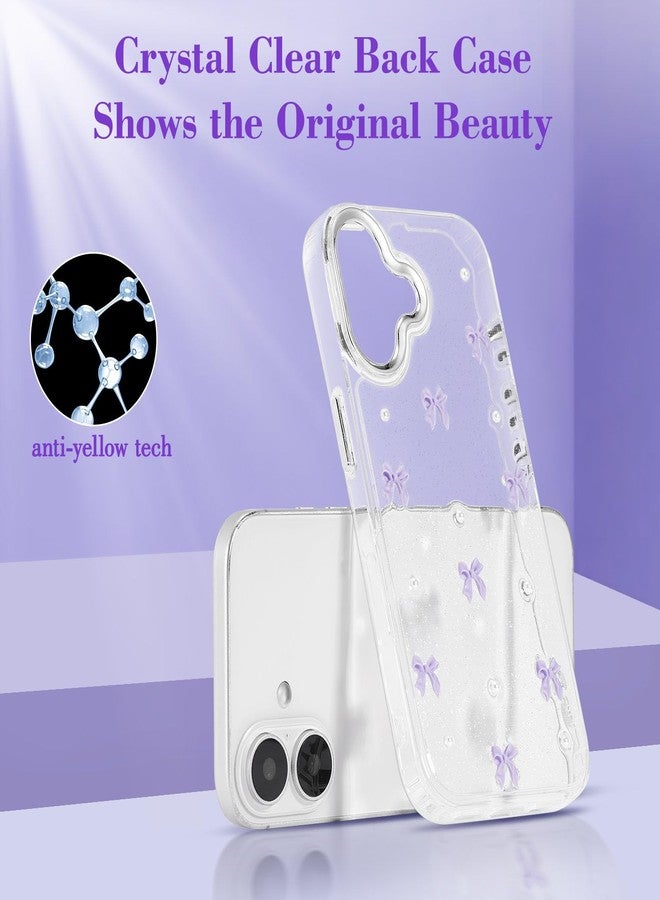 EYZUTAK Case for New Phone, Bling Glitter 3D Bowknot Phone Case Cute Sparkly Crystal Clear Bow Aesthetic Design Slim Soft Durable TPU Transparent Protective Cover for Women Girl - Purple Bow - Image 5