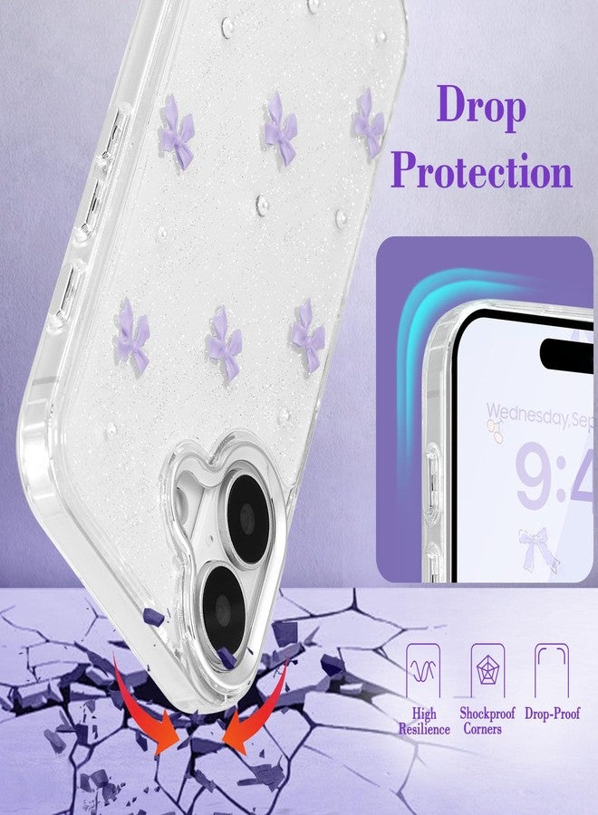 EYZUTAK Case for New Phone, Bling Glitter 3D Bowknot Phone Case Cute Sparkly Crystal Clear Bow Aesthetic Design Slim Soft Durable TPU Transparent Protective Cover for Women Girl - Purple Bow - Image 3