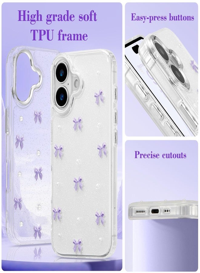 EYZUTAK Case for New Phone, Bling Glitter 3D Bowknot Phone Case Cute Sparkly Crystal Clear Bow Aesthetic Design Slim Soft Durable TPU Transparent Protective Cover for Women Girl - Purple Bow - Image 4