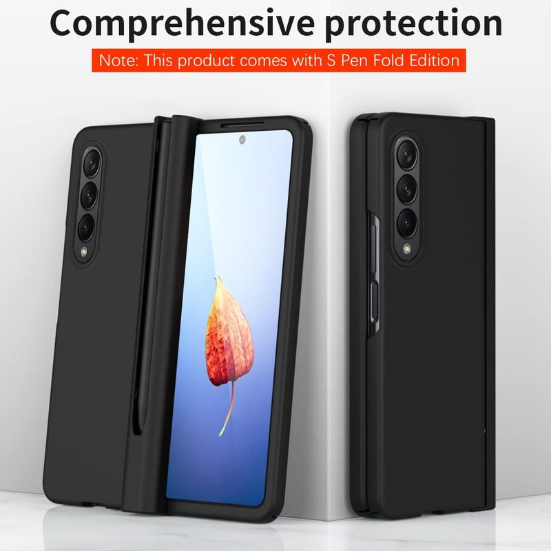 woobles Case for Samsung Galaxy Z Fold 4, Hinge Protection Case with S Pen Holder, Pen Included, Built-in Screen Protector Protective Phone Case for Samsung Galaxy Z Fold 4 5G 2022 (Black) Black - Image 2