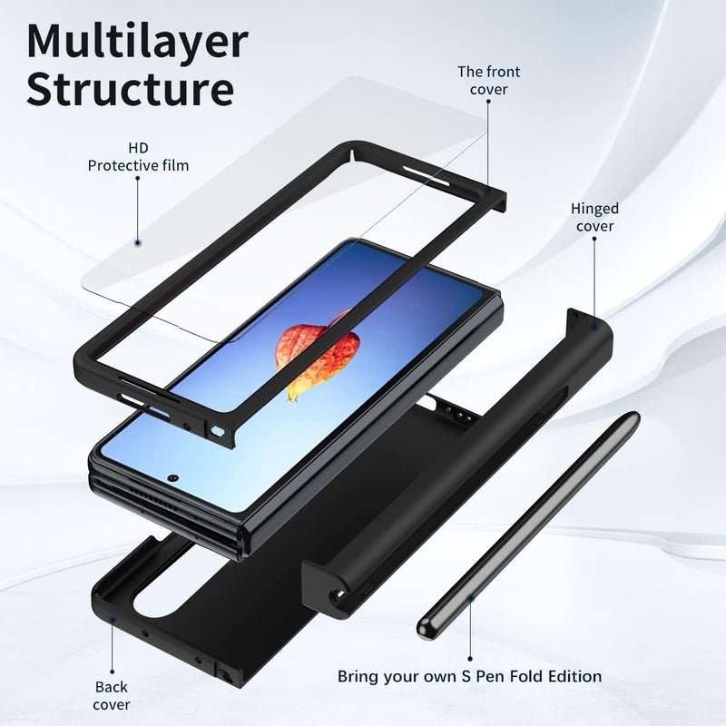 woobles Case for Samsung Galaxy Z Fold 4, Hinge Protection Case with S Pen Holder, Pen Included, Built-in Screen Protector Protective Phone Case for Samsung Galaxy Z Fold 4 5G 2022 (Black) Black - Image 5