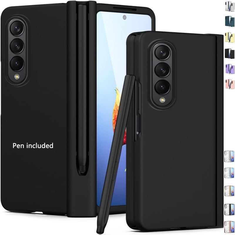 woobles Case for Samsung Galaxy Z Fold 4, Hinge Protection Case with S Pen Holder, Pen Included, Built-in Screen Protector Protective Phone Case for Samsung Galaxy Z Fold 4 5G 2022 (Black) Black - Image 1