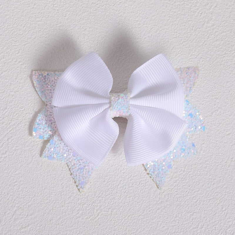KCHIES 3.5-Inch Boutique Hair Bows Glitter White Ribbon Bow-Knot Alligator Clips Hairpins for Teen Toddler Flower Girls Kids Women Wedding Christmas Dress Decor Accessory Birthday Gift - Image 3