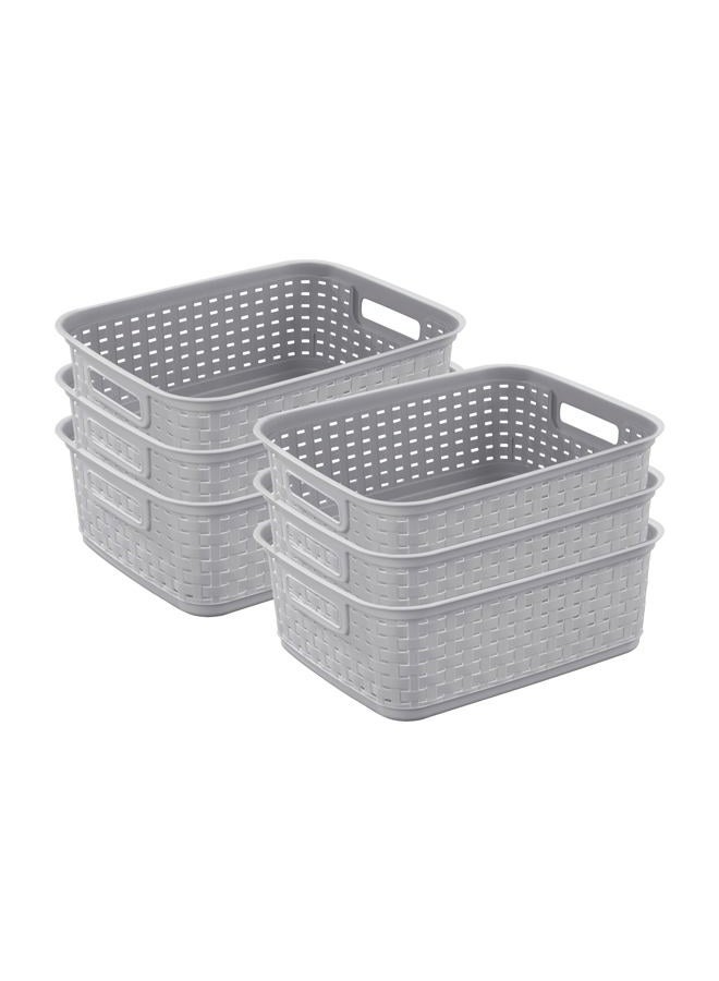 Sterilite 12726A06 Short Weave Basket, Cement, 6-Pack - Image 1