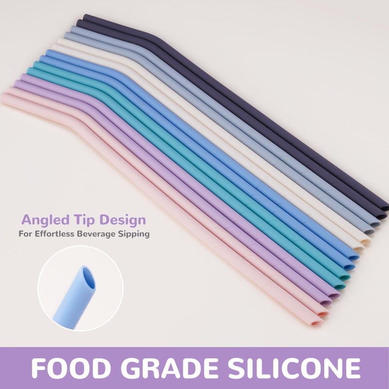 NiHome 14PCS Silicone Straws for Stanley 40oz 30oz Tumbler, 14â€ Extra Long Reusable Drinking Straw, Flexible Can Cut Length for 1/Half Gallon 75 64 OZ Large Water Bottle - 2 Cleaning Brushes (Macaron) - Image 2