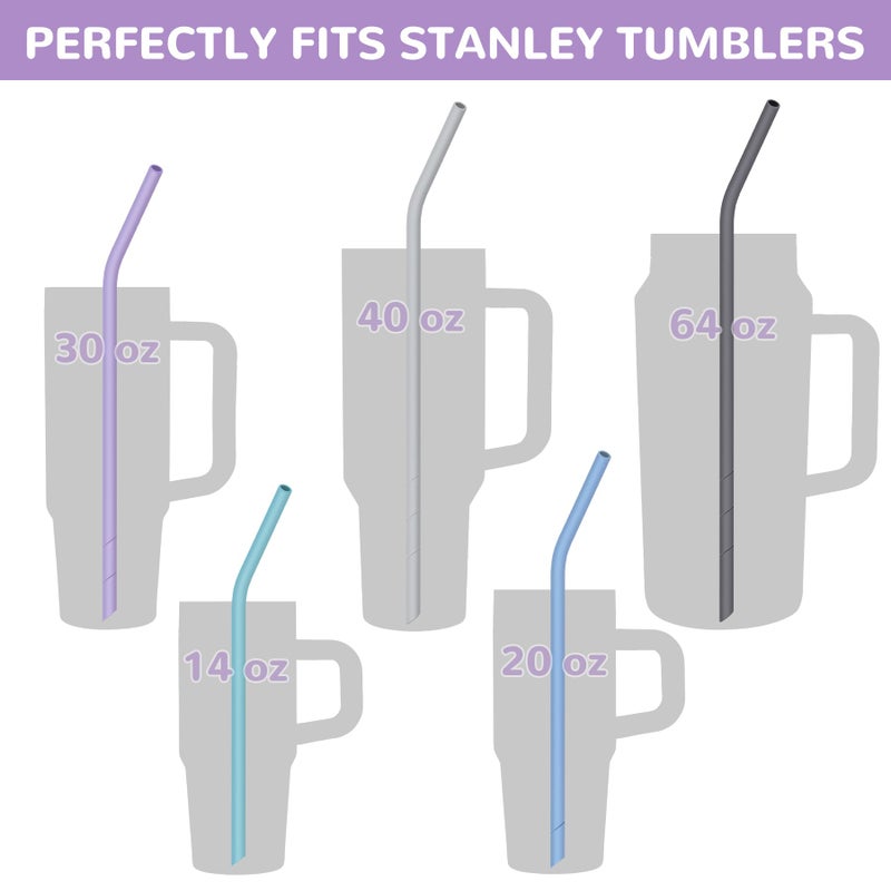 NiHome 14PCS Silicone Straws for Stanley 40oz 30oz Tumbler, 14â€ Extra Long Reusable Drinking Straw, Flexible Can Cut Length for 1/Half Gallon 75 64 OZ Large Water Bottle - 2 Cleaning Brushes (Macaron) - Image 4
