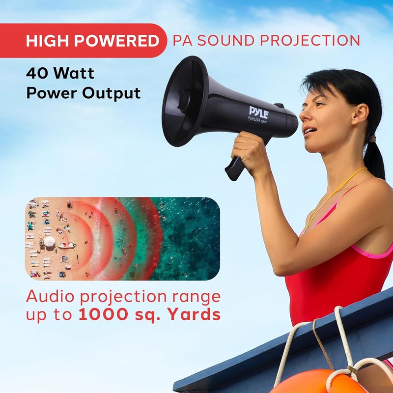 Pyle مكبر صوت ميغافون PA مع صفارة مدمجة - تحكم في مستوى الصوت القابل للتعديل ونطاق 1200 ياردة - لتشجيع مشجعي ومدربي كرة القدم، كرة السلة، البيسبول، الهوكي أو للتدريبات الأمنية - Image 2