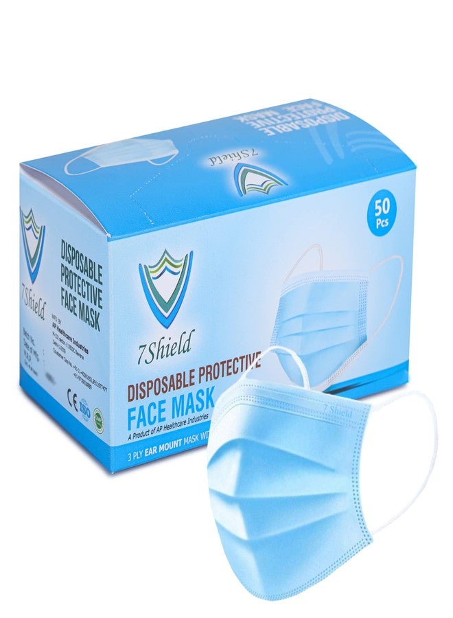 7Shield Non Woven 25GSM Meltblown Disposable Surgical Mask With Built in Nose Pin breathe safe (Blue, Without Valve, Pack of 50) for Unisex - Image 1