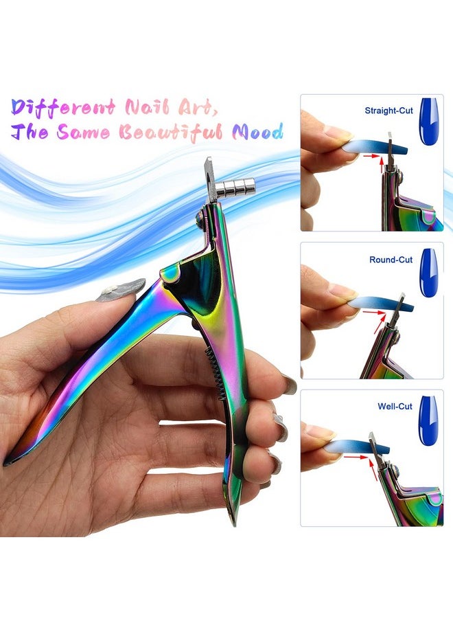 Scartink - Acrylic Nail Cutter with Magnet Sizer & Length Measurement,Adjustable Stainless Nail Trimmer for Salon Home Nail Art, Professional Nail Clippers for Precise Manicures (Rainbow) - Image 1