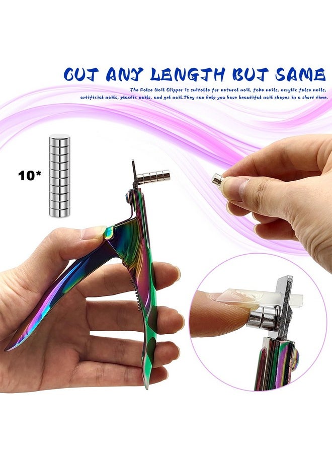 Scartink - Acrylic Nail Cutter with Magnet Sizer & Length Measurement,Adjustable Stainless Nail Trimmer for Salon Home Nail Art, Professional Nail Clippers for Precise Manicures (Rainbow) - Image 1