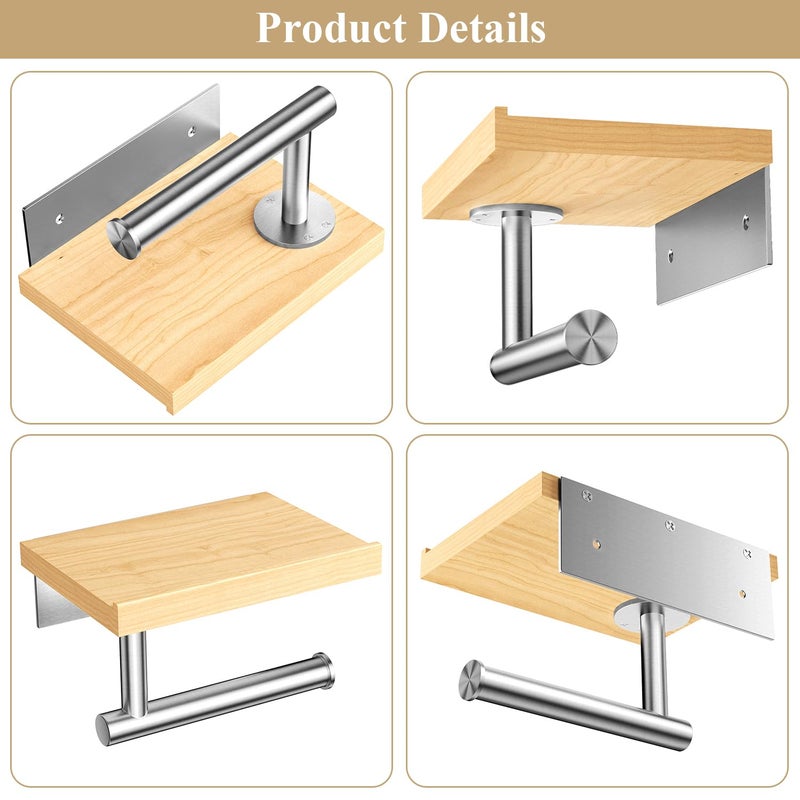 Tindbea Toilet Paper Holder with Wood Shelf  Wooden Wall Mount Tissue Paper Roll Holder  Brushed Nickel Stainless Steel Bathroom Accessories Decor for Home (Maple  Brushed Nickel) - Image 4