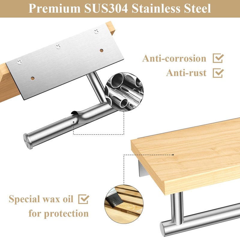 Tindbea Toilet Paper Holder with Wood Shelf  Wooden Wall Mount Tissue Paper Roll Holder  Brushed Nickel Stainless Steel Bathroom Accessories Decor for Home (Maple  Brushed Nickel) - Image 3