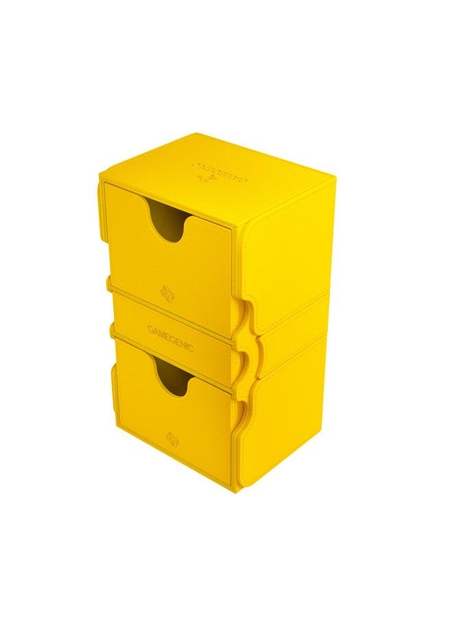 جم جينيك Gamegenic Stronghold 200+ XL صندوق سطح السفينة القابل للتحويل | بأكمام مزدوجة | واقي لعبة الورق مع درج الملحقات | سطح Nexofyber | يحمل ما يصل إلى 200 بطاقة | اللون الأصفر | صنع - Image 1
