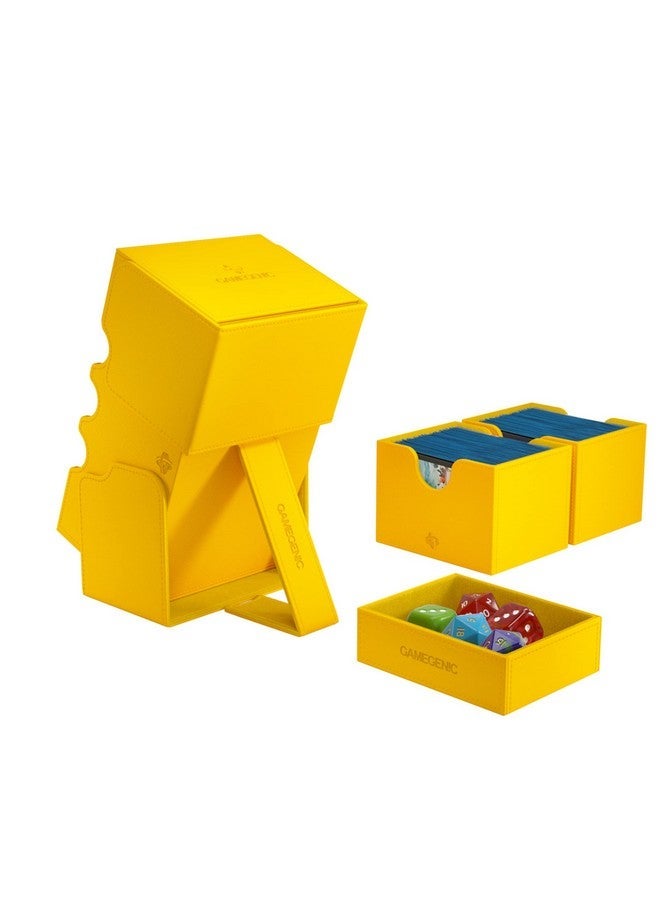 جم جينيك Gamegenic Stronghold 200+ XL صندوق سطح السفينة القابل للتحويل | بأكمام مزدوجة | واقي لعبة الورق مع درج الملحقات | سطح Nexofyber | يحمل ما يصل إلى 200 بطاقة | اللون الأصفر | صنع - Image 4