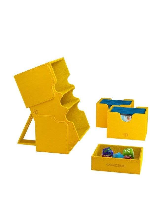 جم جينيك Gamegenic Stronghold 200+ XL صندوق سطح السفينة القابل للتحويل | بأكمام مزدوجة | واقي لعبة الورق مع درج الملحقات | سطح Nexofyber | يحمل ما يصل إلى 200 بطاقة | اللون الأصفر | صنع - Image 3