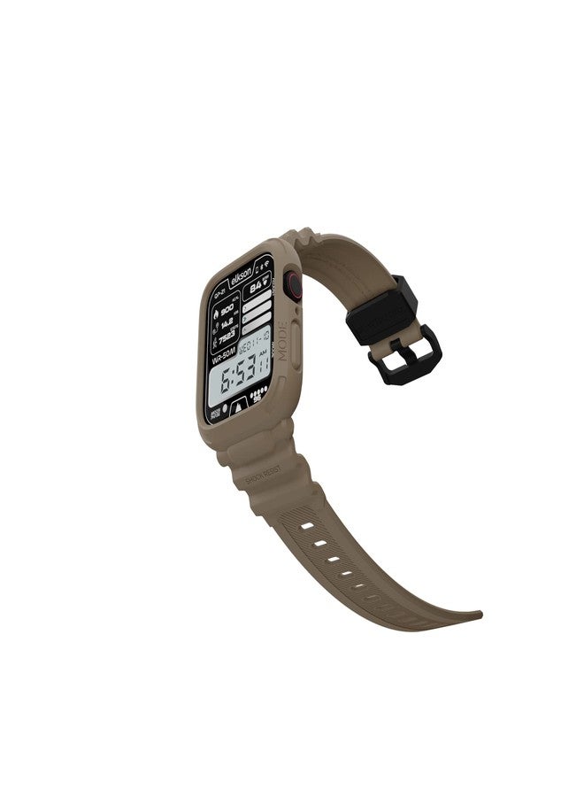 Elkson Designed for Apple Watch Series 9/8/7/6/SE/5/4 [45/44mm], Quattro Pro Series Rugged Military Grade Protective Bumper Case with Strap Bands for iWatch, Desert Tan - Image 2