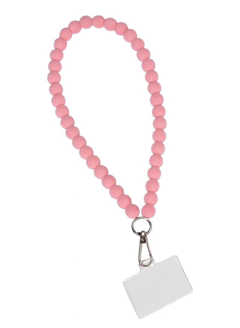 Pink Short Beaded Phone Strap – Soft Silicone Beads with Durable Metal Hook for Daily Use & Phone Safety - Image 2