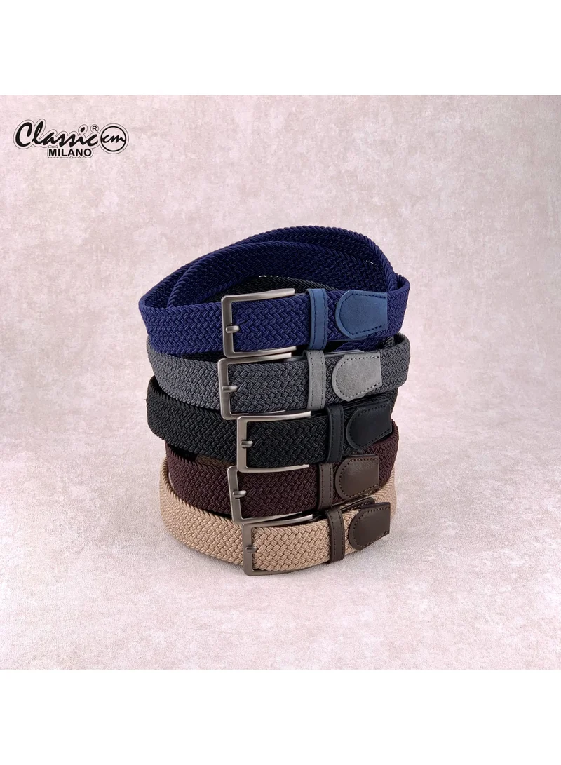 Classic Milano Blue (DWE-315) Classic Milano Braided Cotton Elastic Stretch Belt for Men & Women, Woven Canvas Web Belt with Gift Box, Adjustable Men's Belt | Full Length: 110CM (Free Size - Fits up to the waist of 40 Inches / 100 CM)  | Best Price UAE