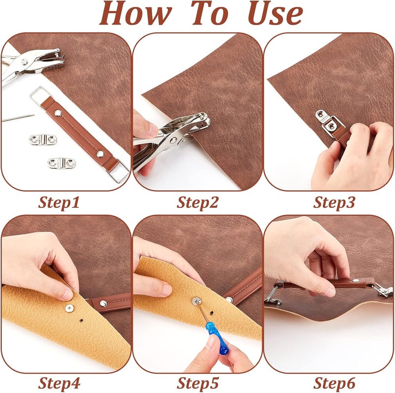 كلاراكو مقبض حقيبة سفر من الجلد من كلاركو، عبوة من 6 قطع، مقاس 5.7 بوصة، مقبض حقيبة سفر بديل لإصلاح حقيبة السفر، مقبض حقيبة سفر بكلمة مرور، حزام حمل احتياطي، مقبض حقيبة عمل قصير، لون بني - Image 4