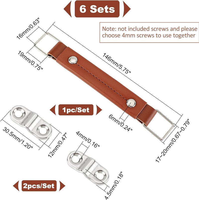 كلاراكو مقبض حقيبة سفر من الجلد من كلاركو، عبوة من 6 قطع، مقاس 5.7 بوصة، مقبض حقيبة سفر بديل لإصلاح حقيبة السفر، مقبض حقيبة سفر بكلمة مرور، حزام حمل احتياطي، مقبض حقيبة عمل قصير، لون بني - Image 2