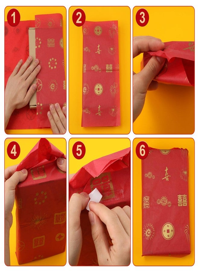 XIHIRCD 30PCS Chinese Tissue Paper, 19.69x13.78 Red Tissue Paper Chinese Styled New Year Tissue Paper Sheets with Chinese Elements for Gift Wrapping Crafts Making Wedding Birthday Party Baby Showers - Image 4