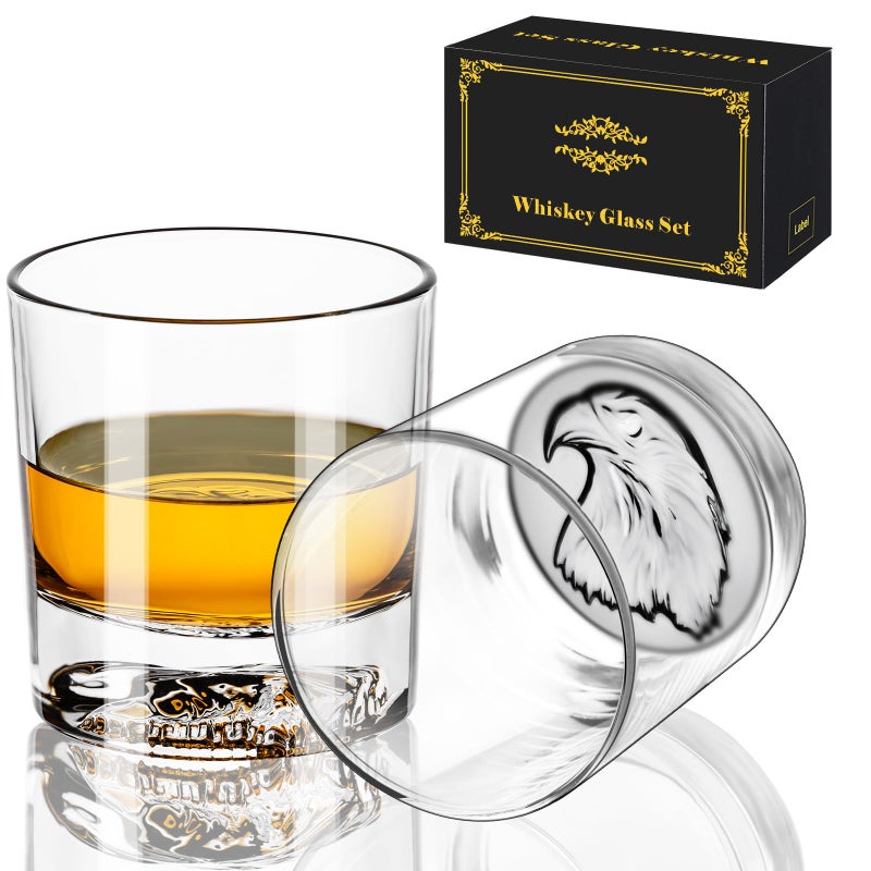 PARACITY Whiskey Glasses, Eagle Pattern Thick Bottom, Old Fashioned Glasses for Scotch, Whiskey, Gin, Vodka, 10.6oz Whiskey Glasses Set of 2, Gift for Men - Image 1