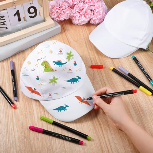 Funnysoft 16 Pieces Back to School White DIY Baseball Hat Bulk for Kid First Day of School Classroom Decorate Your Own Cap with Marker - Image 3