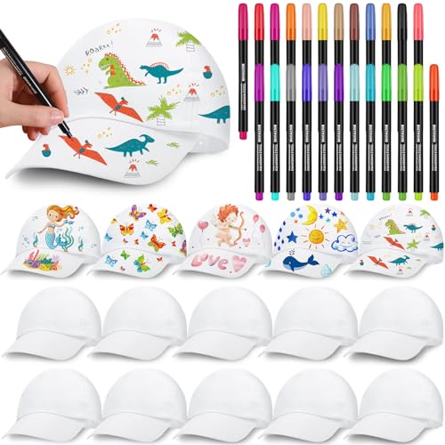 Funnysoft 16 Pieces Back to School White DIY Baseball Hat Bulk for Kid First Day of School Classroom Decorate Your Own Cap with Marker - Image 1