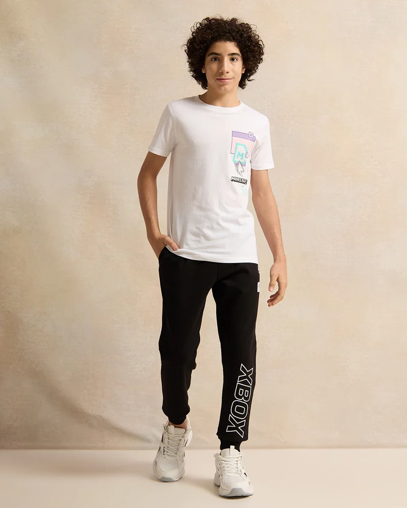 Redtag Senior Boys White Digital Minecraft T-Shirt