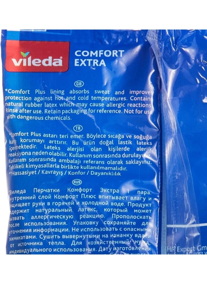 Vileda Vileda Comfort Extra Reusable Rubber Gloves M, Latex,  Absorbent Interior, Protects Your Skin, Blue & Green, Medium Size (1 Pair Per Pack)  - Image 4