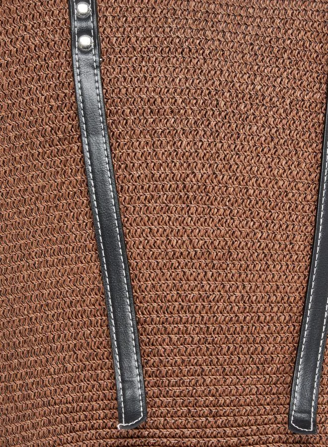 Styli Belted Raffia Shoulder Bag with Zip Closure