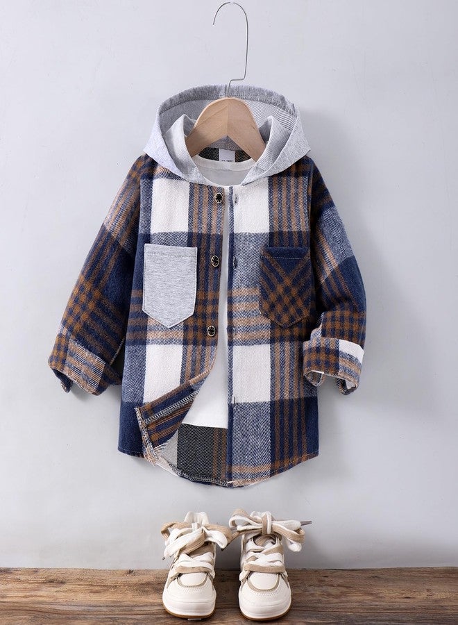 FOCICI Baby Boy Clothes 12-18 Months Plaid Long Sleeve Button Down Jacket Top Shirt Casual Pocket Jacket Fall Winter Outfits Set Blue 12-18 Months - Image 3