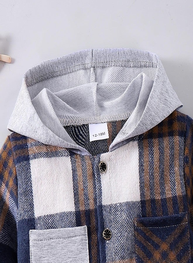 FOCICI Baby Boy Clothes 12-18 Months Plaid Long Sleeve Button Down Jacket Top Shirt Casual Pocket Jacket Fall Winter Outfits Set Blue 12-18 Months - Image 2