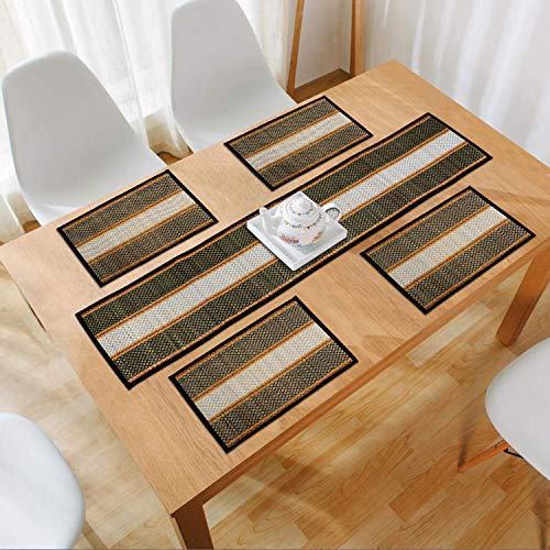 HOKIPO ® River Grass Natural Handcrafted Madur Kathi Dining Table Runner 4 Seater with Mats, Black - Set of 4 - Image 1