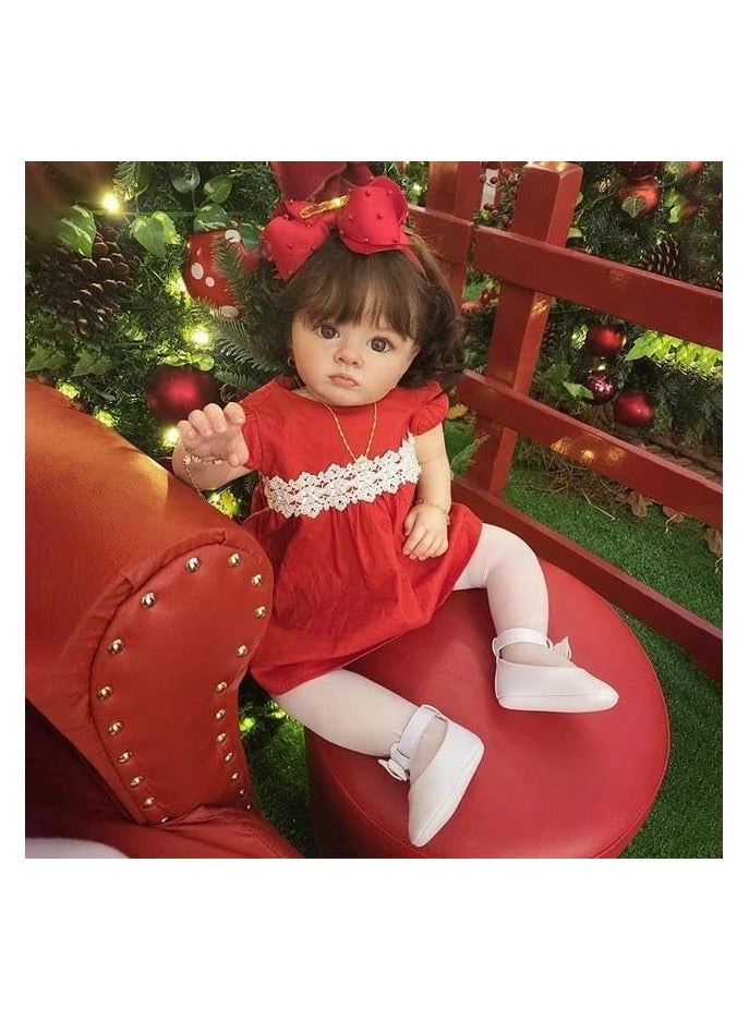نانو كلاسيك دمية رضيع 24 بوصة 60 سم مع جسم ناعم من القطن ورأس وأيادي وأرجل من السيليكون الكامل، دمية طفل حديث الولادة تبدو حقيقية، لعبة ولد - ملابس حمراء - Image 2