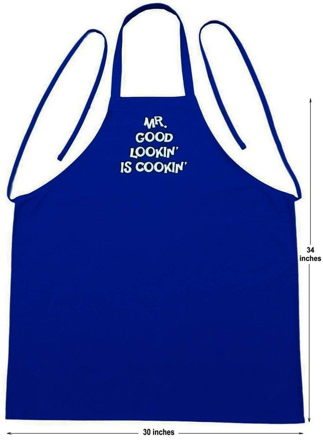 CoolAprons Mr. Good Lookin' Is Cookin' Funny Aprons For Men, Royal Blue Humorous Mens Apron, Grilling Apron For Guys - Image 4