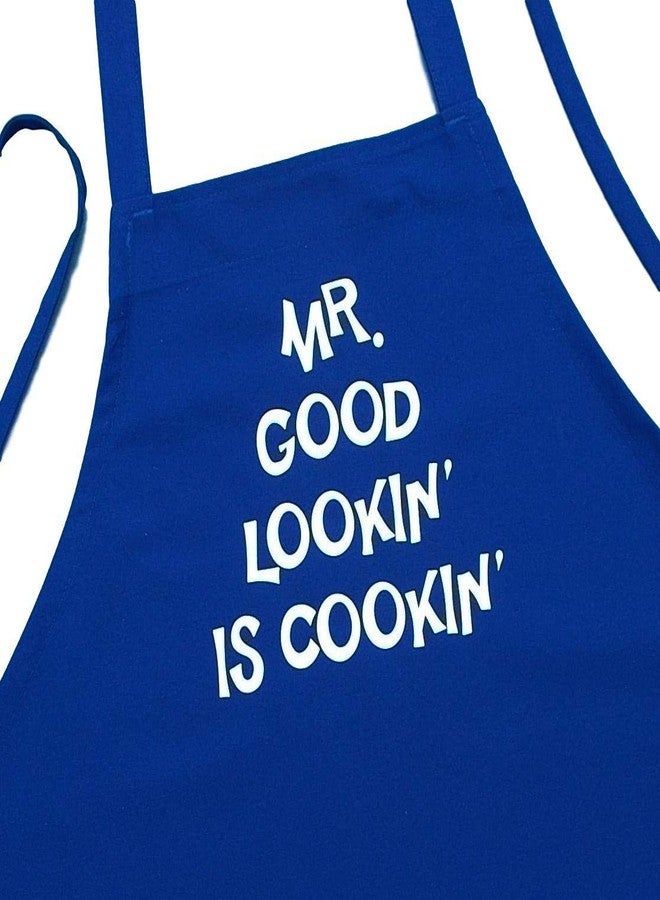 CoolAprons Mr. Good Lookin' Is Cookin' Funny Aprons For Men, Royal Blue Humorous Mens Apron, Grilling Apron For Guys - Image 1