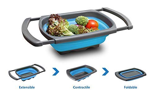 Portible Silicone Kitchen Strainer Collapsible Colander BPA Free with Handle Over Sink Pack 1 Silicone Food Strainer Vegetable Fruit Baskets for Kitchen Travel MultiPack of 1 - Image 4