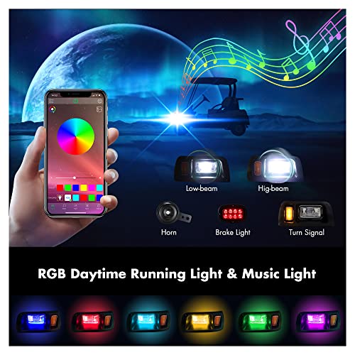 10L0L Deluxe Golf Cart Light Kit for Club Car DS, Headlight Taillight Kit, RGB Music Daytime Running Light, High/Low Beam Turn Signal Light Hazard Brake Light and Horn(12V-60V Input) - Image 3
