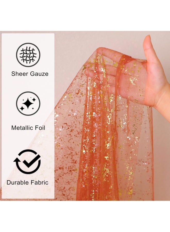 Snowkingdom 10 Ft Terracotta Gold Table Runner, Sheer Chiffon Gauze Cheesecloth Golden Sequin Metallic, Boho Rust Party Table Decorations for Fall Thanksgiving Wedding Birthday Bridal Shower - Image 4