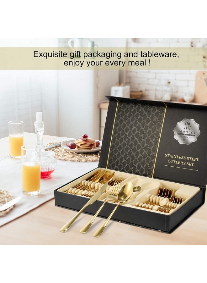 Iktu 24-Piece Stainless Steel Cutlery Set, Mirror Polished Tableware, Dishwasher Safe, Suitable for Housewarming Gift, Dining Table Decor (Golden) - Image 2
