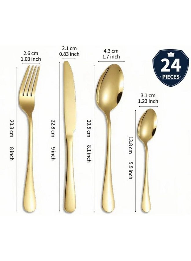 Iktu 24-Piece Stainless Steel Cutlery Set, Mirror Polished Tableware, Dishwasher Safe, Suitable for Housewarming Gift, Dining Table Decor (Golden) - Image 3