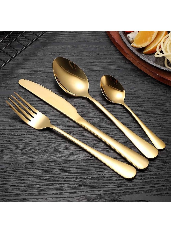Iktu 24-Piece Stainless Steel Cutlery Set, Mirror Polished Tableware, Dishwasher Safe, Suitable for Housewarming Gift, Dining Table Decor (Golden) - Image 5