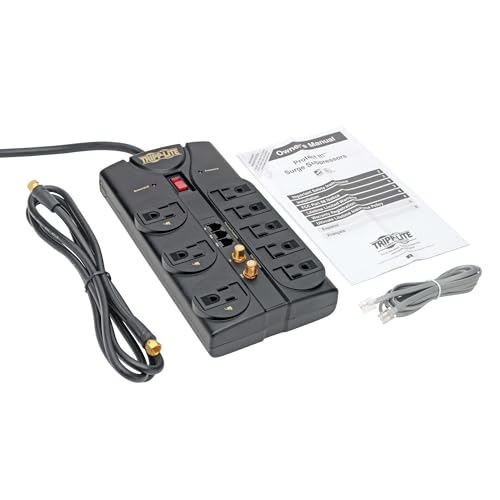 Tripp Lite 8 Outlet Surge Protector Power Strip, 8ft Cord, Right-Angle Plug, Tel/Fax/Modem/Coax Protection, RJ11, (TLP808TELTV) - Image 4