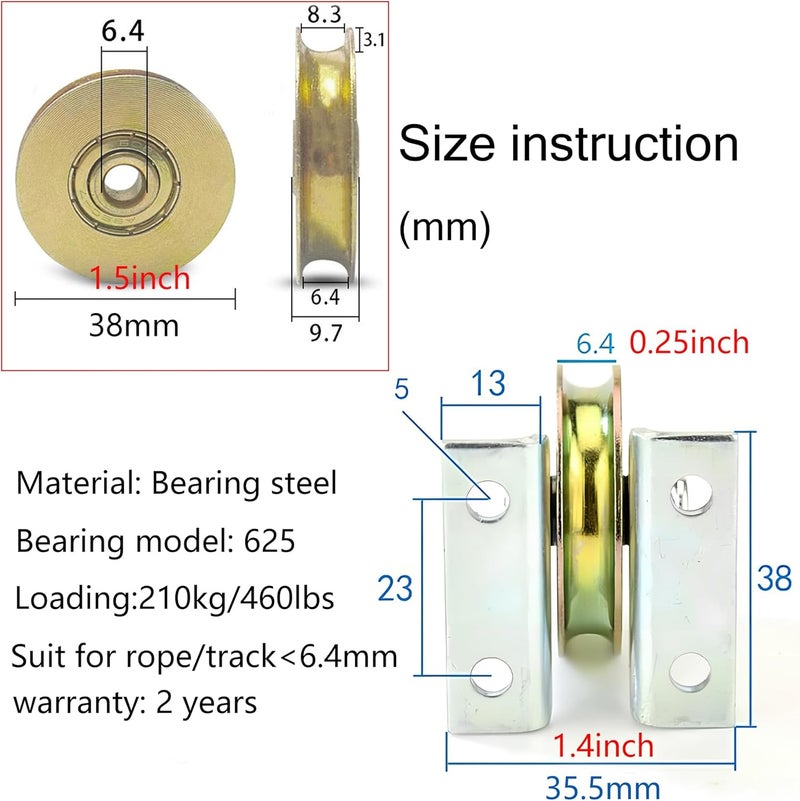 Chiloskit 1.5" Bearing Wheel Small Wire Rope Pulley Block Bearings Bearing Wire Rope Guide Wheel for Lifting with Bracket, 200LB (Bracket/L) - Image 2