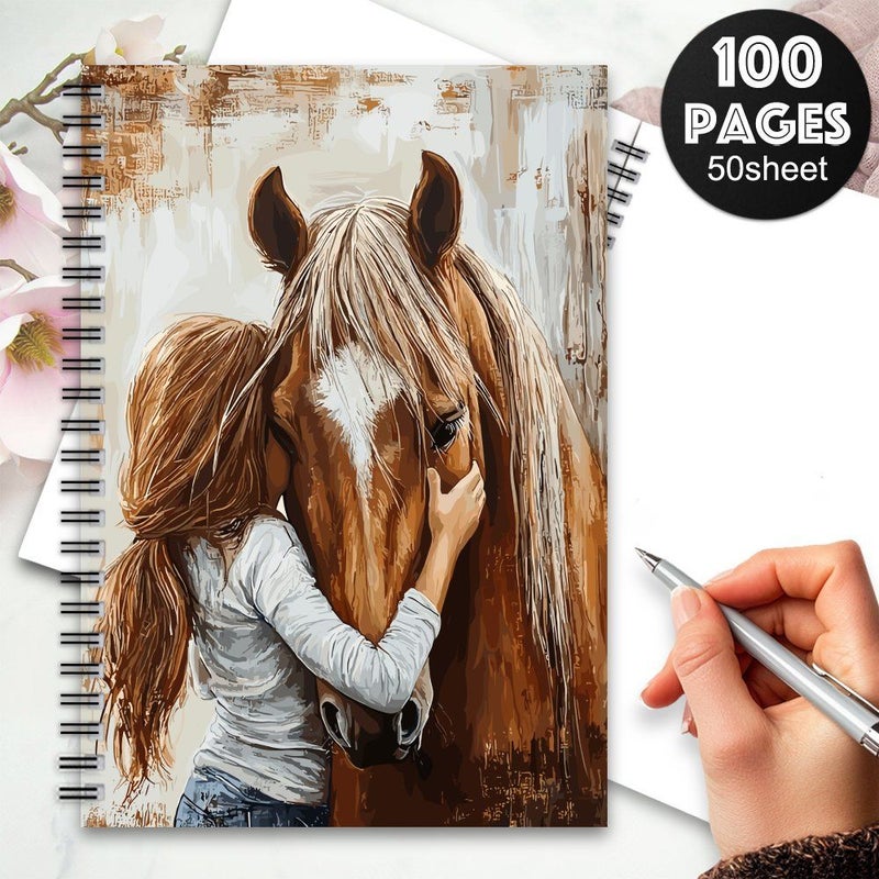 كراسة الملاحظات الحلزونية الغربية، تصميم يوميات الفروسية، فتاة ركوب الخيل للرسم - Image 3