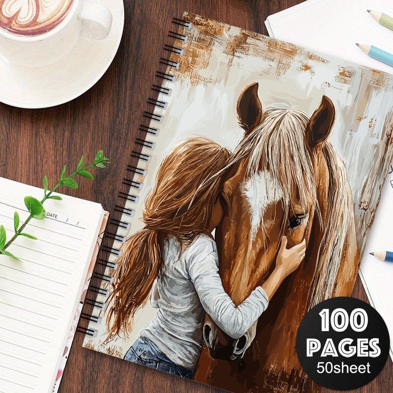 كراسة الملاحظات الحلزونية الغربية، تصميم يوميات الفروسية، فتاة ركوب الخيل للرسم - Image 2