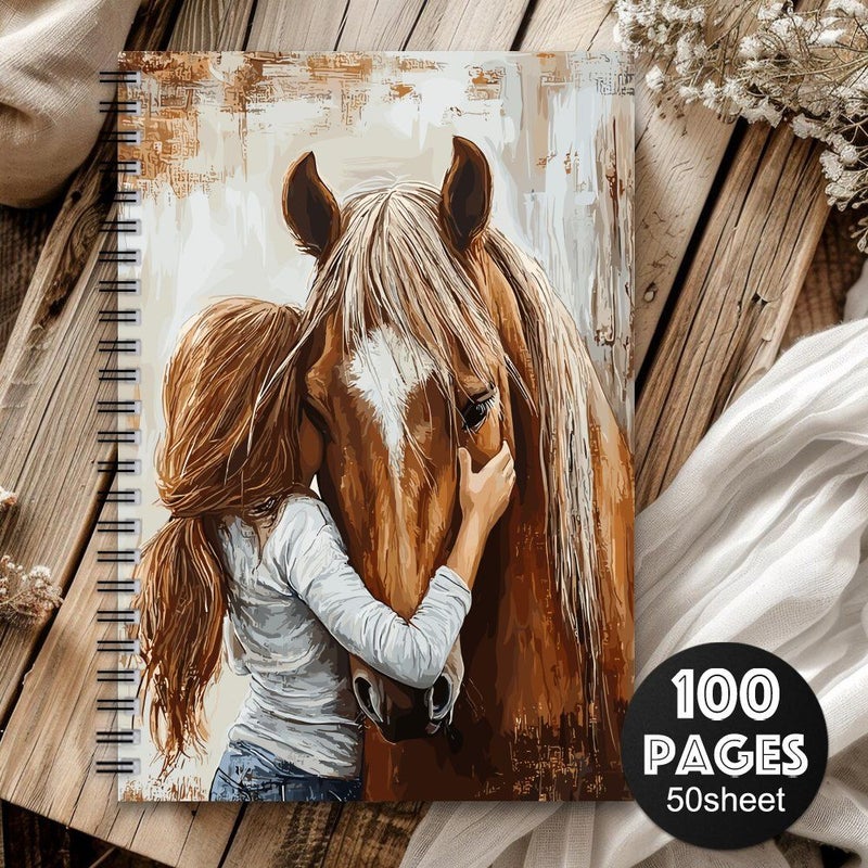 كراسة الملاحظات الحلزونية الغربية، تصميم يوميات الفروسية، فتاة ركوب الخيل للرسم - Image 5