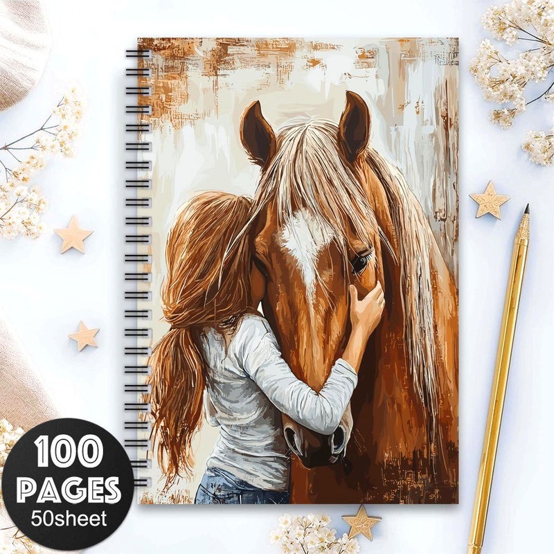 كراسة الملاحظات الحلزونية الغربية، تصميم يوميات الفروسية، فتاة ركوب الخيل للرسم - Image 1